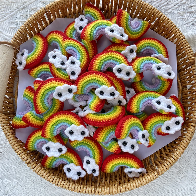 Handmade Knitted Rainbow Keychain, Hand Crocheted Pendants, Wool Keyring, DIY, Creative Car Bag Decoration, 5Pcs, 10Pcs