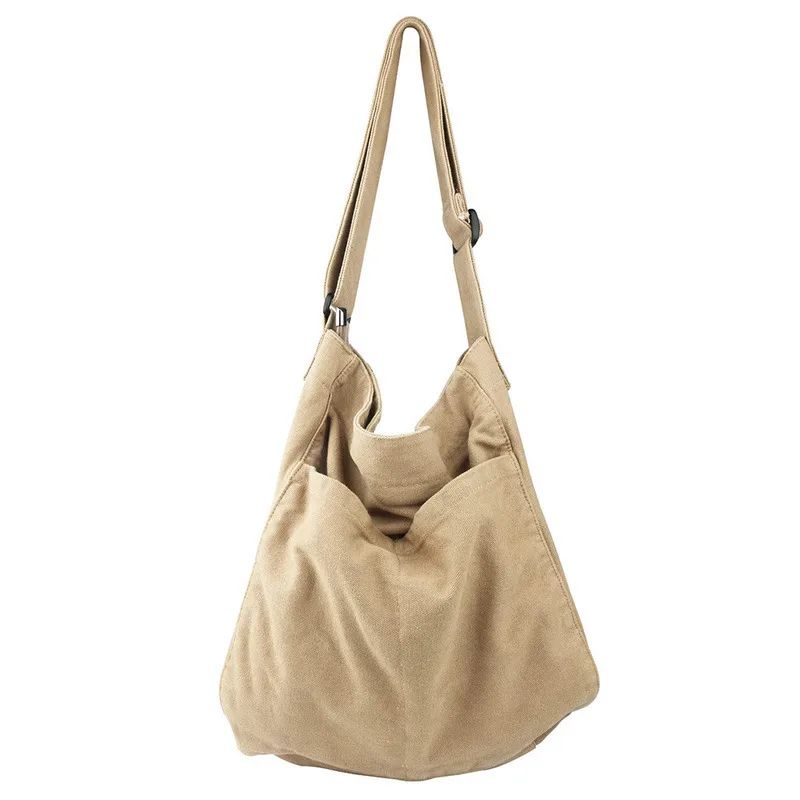 Korean version simple diagonal canvas bag, women's class bag, Japanese style large capacity solid color shoulder bag