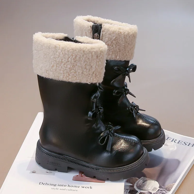 

Размер 26–37, модные зимние кожаные ботинки для девочек, новый стиль, нескользящая и универсальная удобная детская зимняя обувь на мягкой подошве