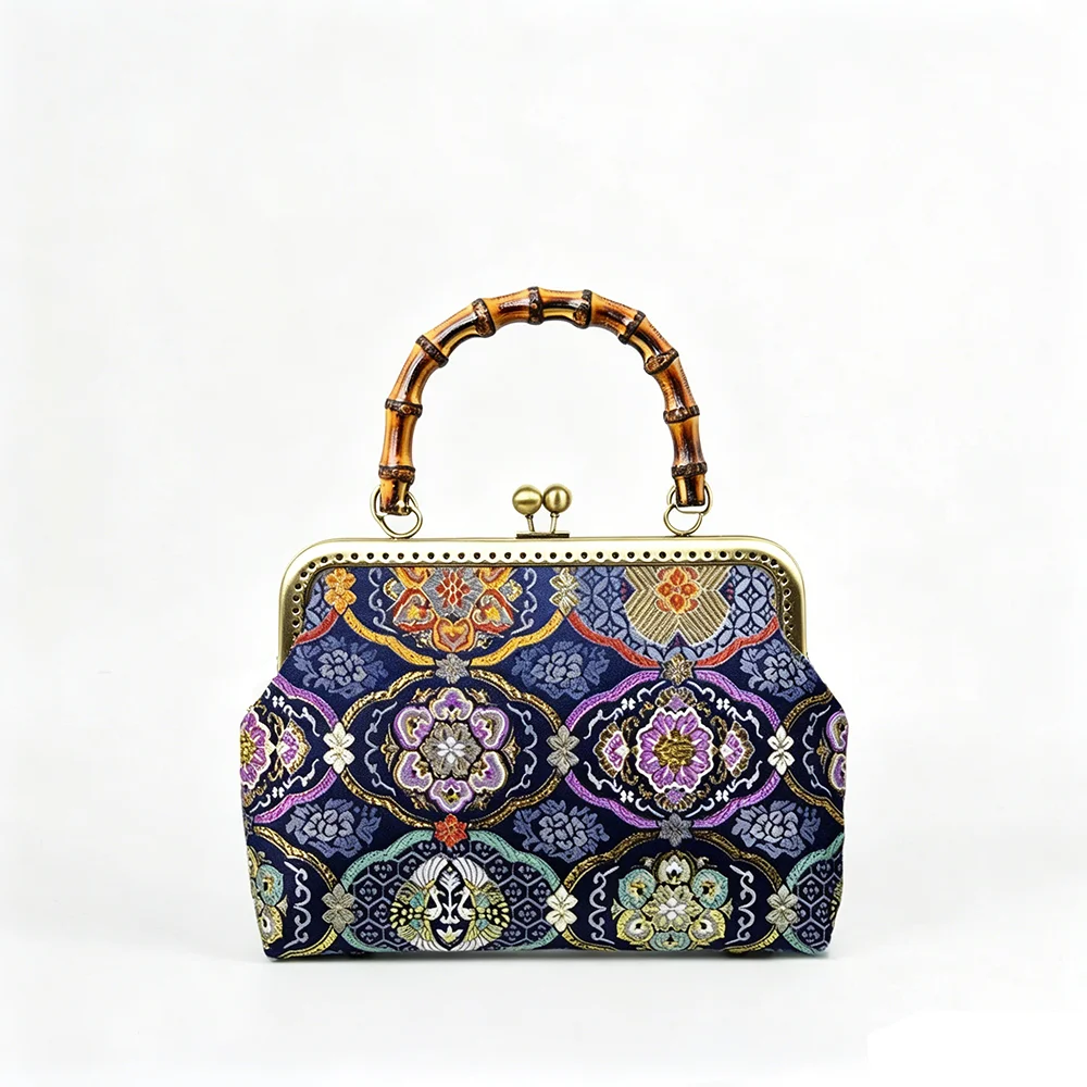 

Original Handmade Bohemian Chinese Style Bag Woman Bags Shell Lock Bag Bamboo Top Handle Chain Women Shoulder Crossbody Bag