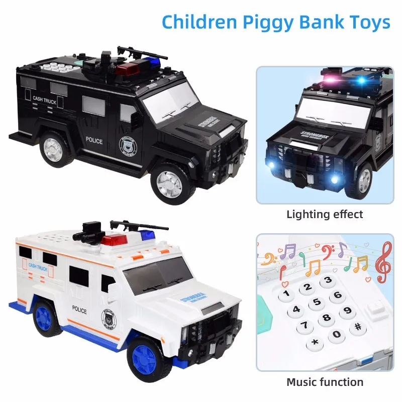 Cartoon Piggy Bank Toys Smart Music Password Banknote Car Coin Bank Figure Toy Pretend Play Saving Money Box Kids Police Cars