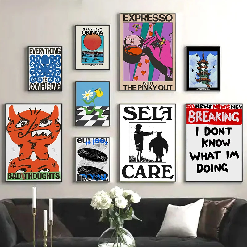 خمر مجردة تغذية عقلك الملصقات الكلاسيكية طباعة الرعاية الذاتية الرسم على لوحات القماش الجدارية لغرفة المعيشة غرفة نوم ديكور المنزل