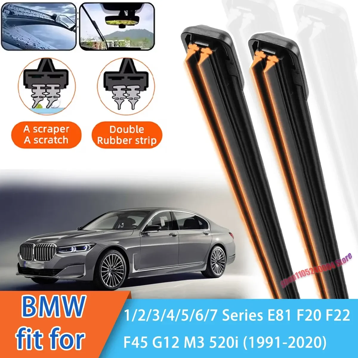 

Front Windscreen Wipers Double Rubber Car Wiper Blades For BMW 1 2 3 4 5 6 7 Series E81 F20 F22 F45 G12 M3 520i Accessories