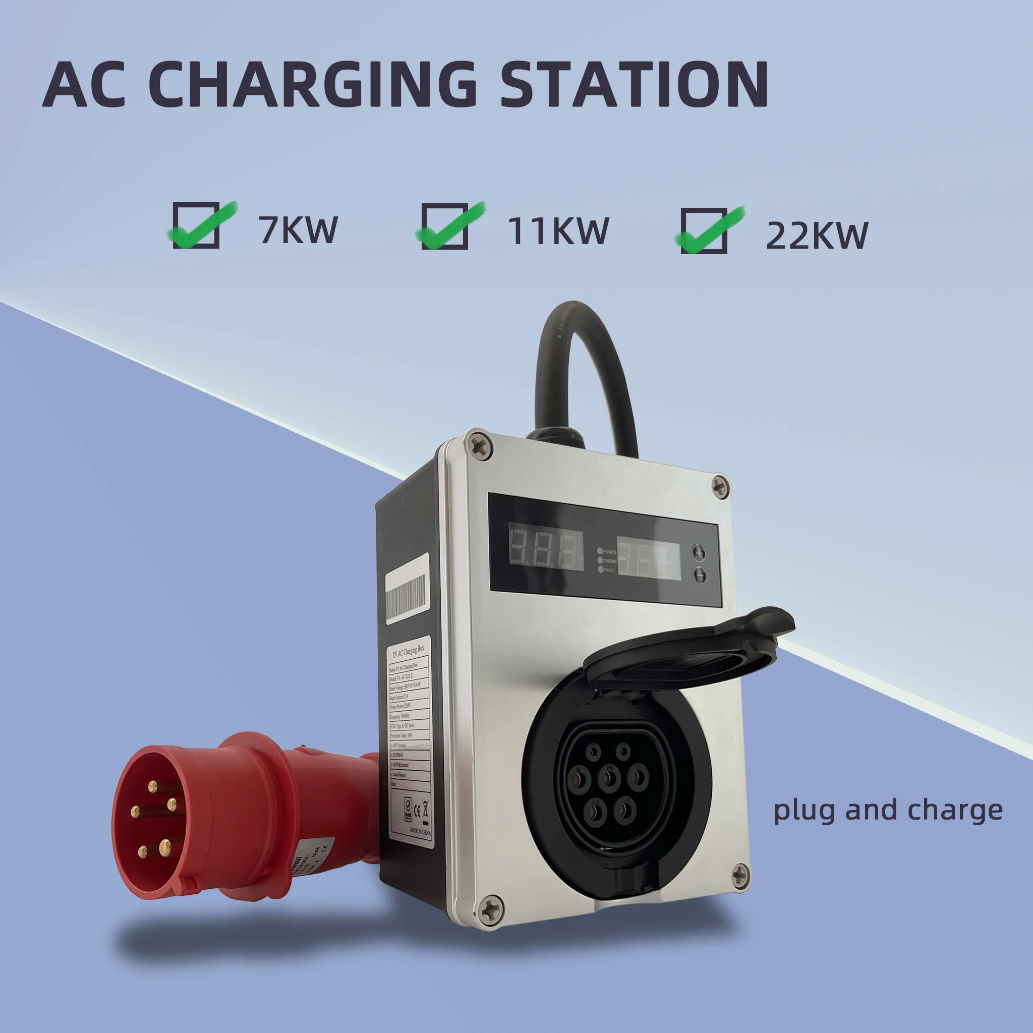 New Tary EV AC Portable Charger 22KW  380V 3 Phase 11KW Type2 Factory Source CEE Plug Socket Type Plug and Charge APP Stable