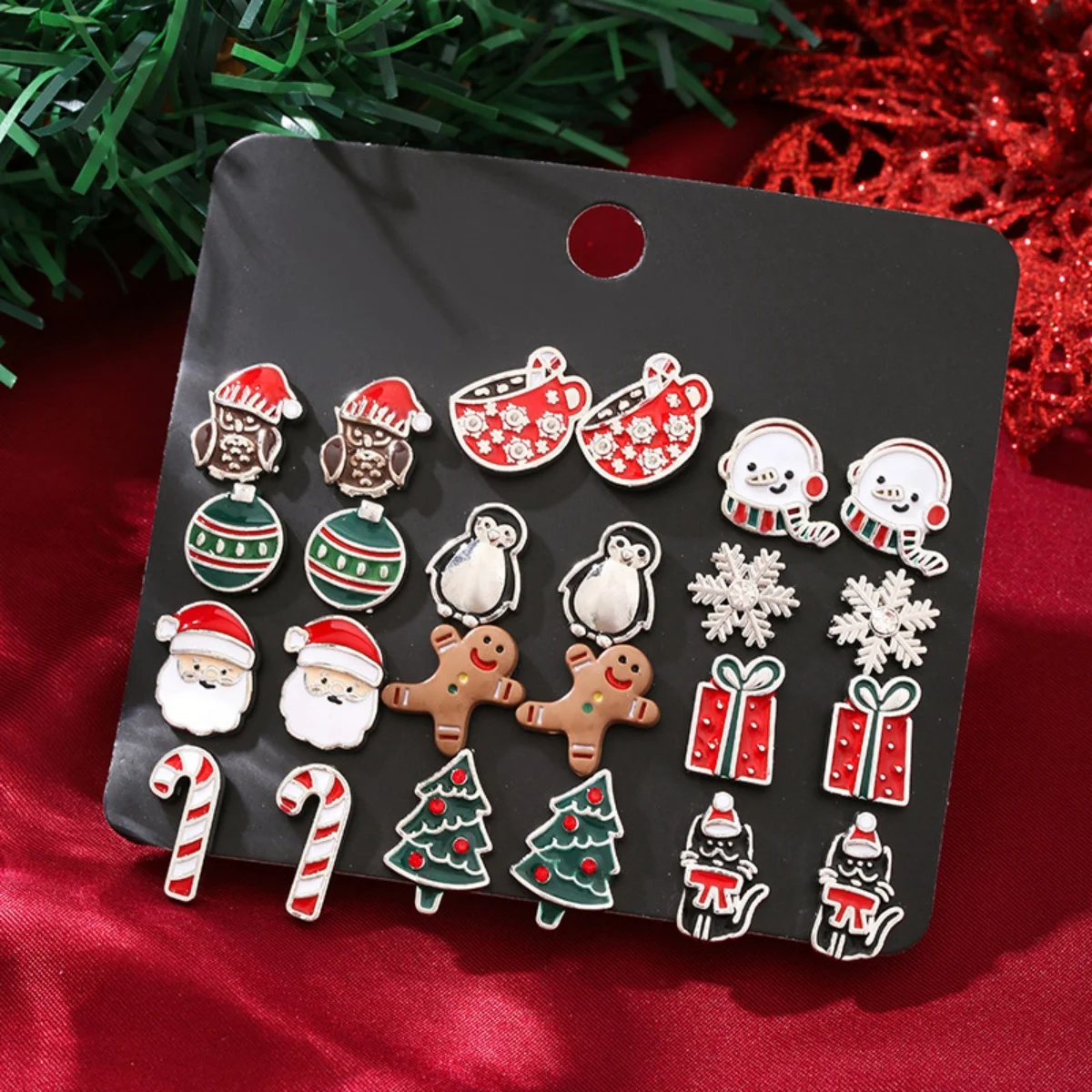 12 Paare/satz Weihnachten Urlaub Ohrringe Set Santa Claus Lebkuchen Baum Schneemann Pinguin Schneeflocke Ohrring Schmuck Für Frauen Männer