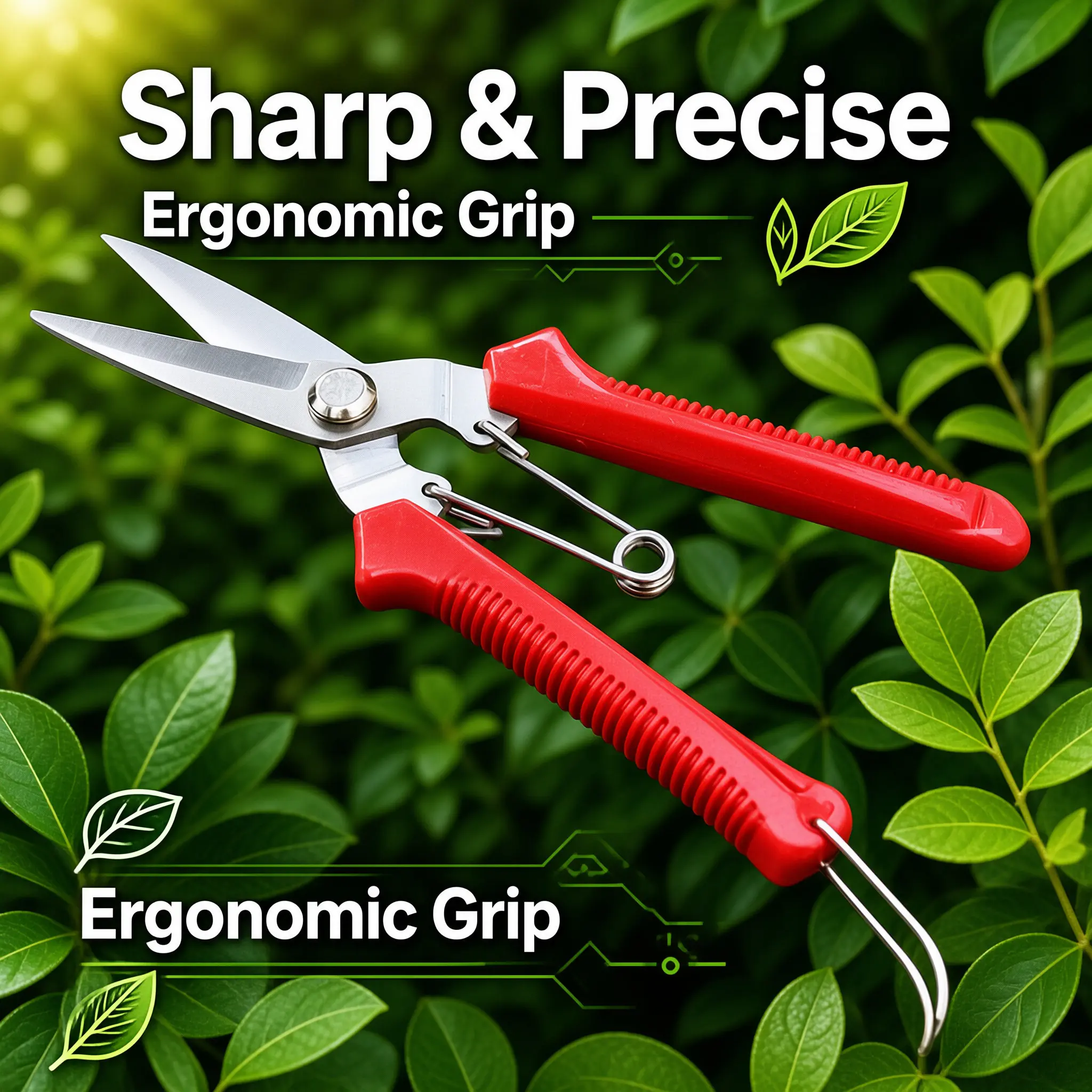 Bonsai Pruning Scissors Stainless Steel Straight-Head Spring-Loaded Non-Slip Ergonomic Handle for Pruning & Flower Cutting