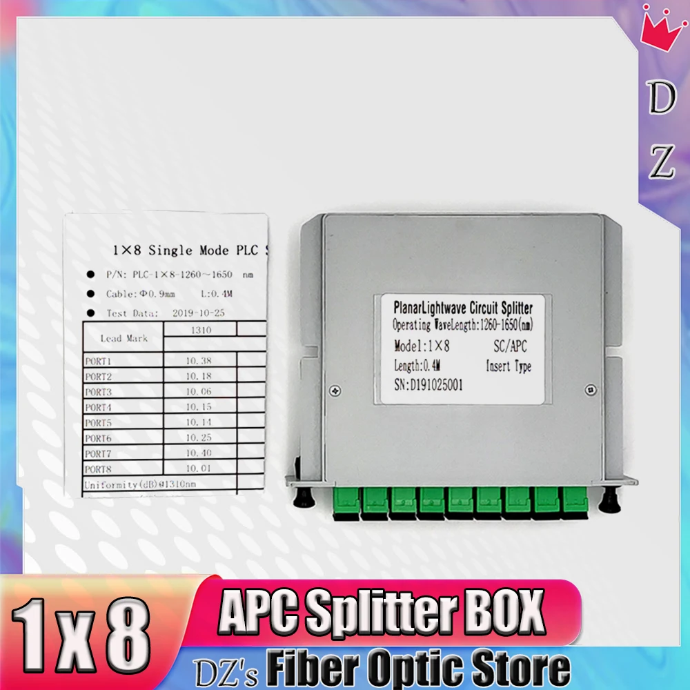 PLC Fiber Optic Splitter Box SC APC 1X8 FTTH Cassette Connector SC UPC Cassette Insertion Type Communication Kit No Light Source