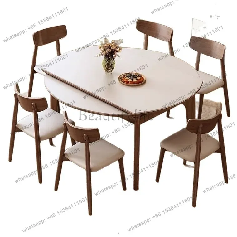 

yj21 Slate dining table retractable household small apartment simple solid wood folding variable round dining table