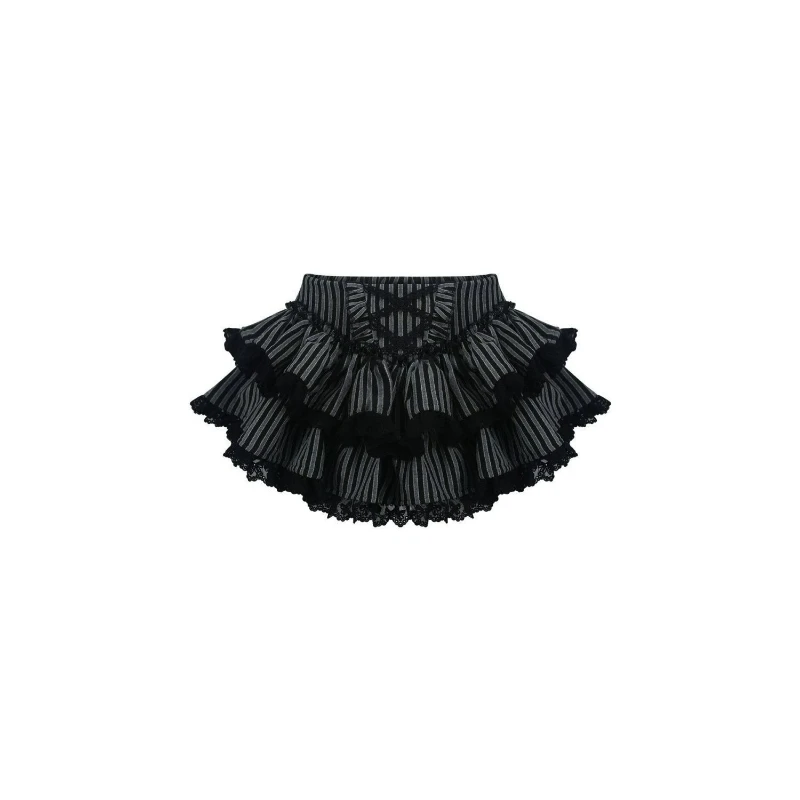 Japanese Gothic Y2k Lolita Style Skirt Set Women Sweet Lace Patchwork Bow Top Kawaii Stripe Mini Skirts Vintage Elegant Outifits image 5