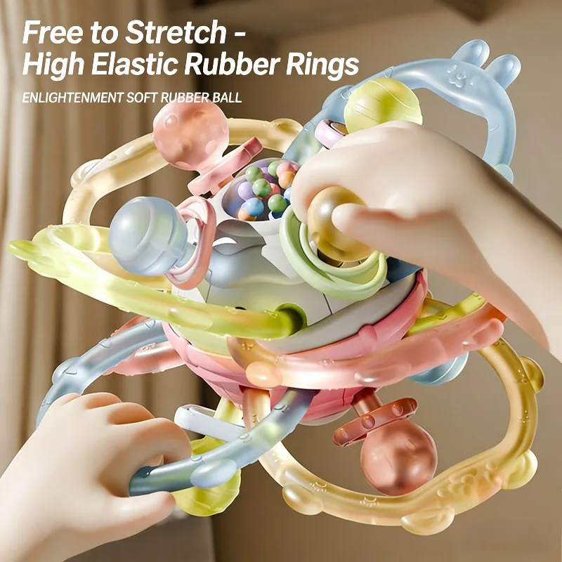 Baby's Hand-held Ball Toy for Early Childhood Education, Grip Training for Babies, Can Chew Teeth, Glue, Shake Bells Soothe Mood