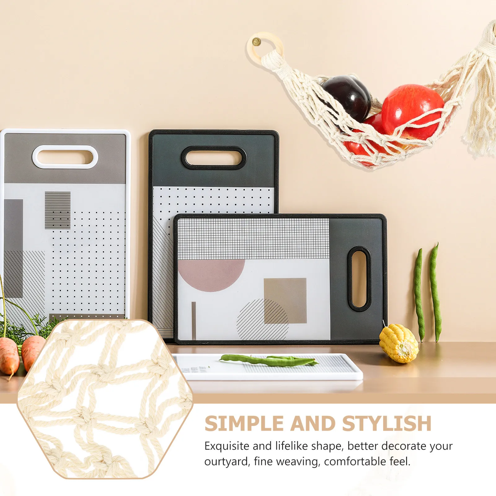 1Set Kitchen Fruit Hammock Hanging Vegetable Holder for Bananas Potatoes Onions Garlic Space Efficient Woven Net Storage view 2