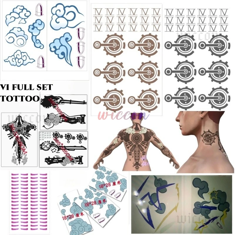 

Game LOL Arcane VI COS Tattoo Sticker Full Back Women Halloween Party Carnival Roleplay Accessories Props Tatouage Stickers(())