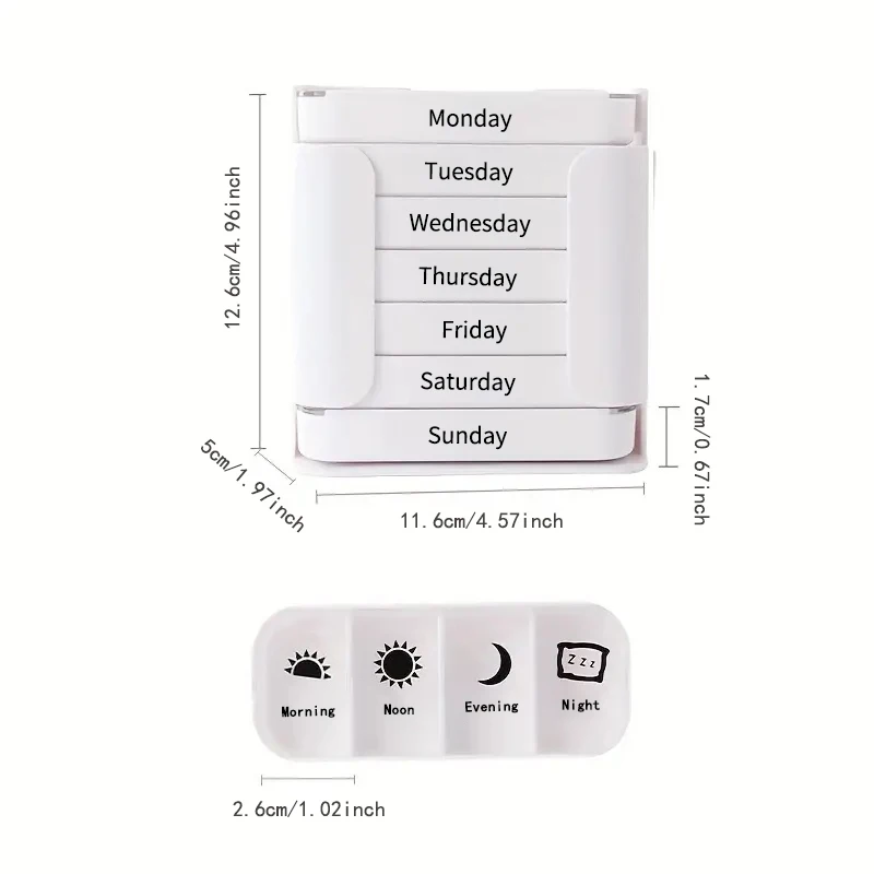 Medication Box - Weekly Medication Manager - Portable 7-Day Dispensing Box, suitable for early/mid/late medication.