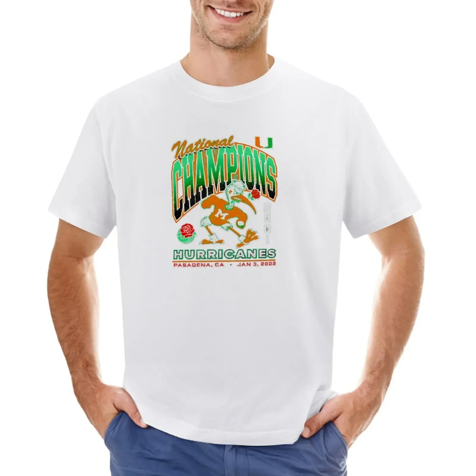 Official Miami Hurricanes 2001 National Champions T-Shirt Short sleeve Men's t shirts Summer fashion Arrival Cotton Short Sleeve