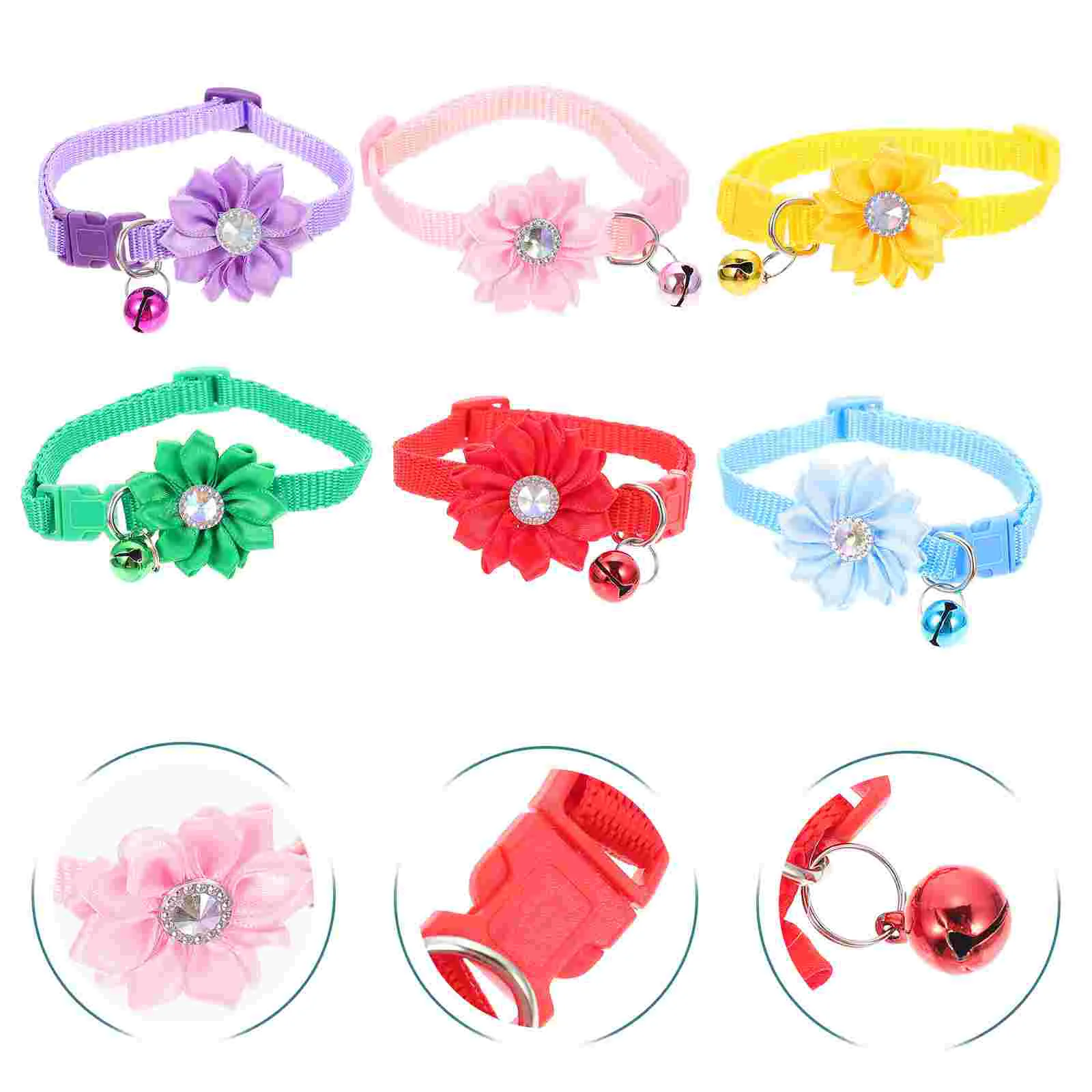 

6 Pcs Pet Flower Collar Adjustable Cat Choker Necklace Puppy Bell Girl Dog Design Soft