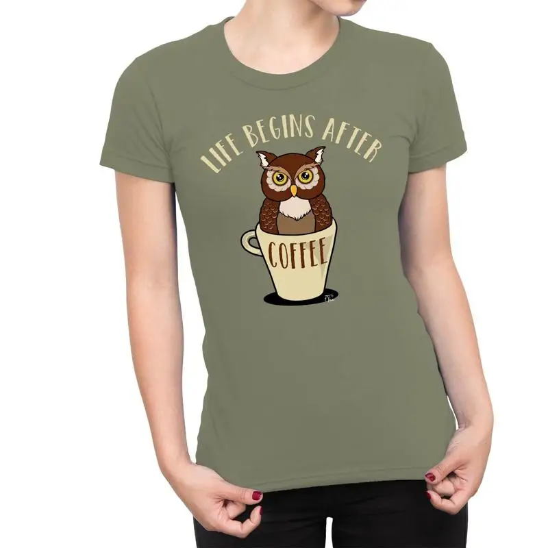 

1T T Shirt Womens Life Begins After Coffee Owl