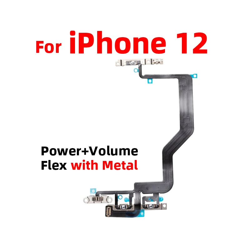 For iPhone 12 Power On Off Flex Volume Up Down Side Button Key switch on off button Ribbon Flex Cable With Metal