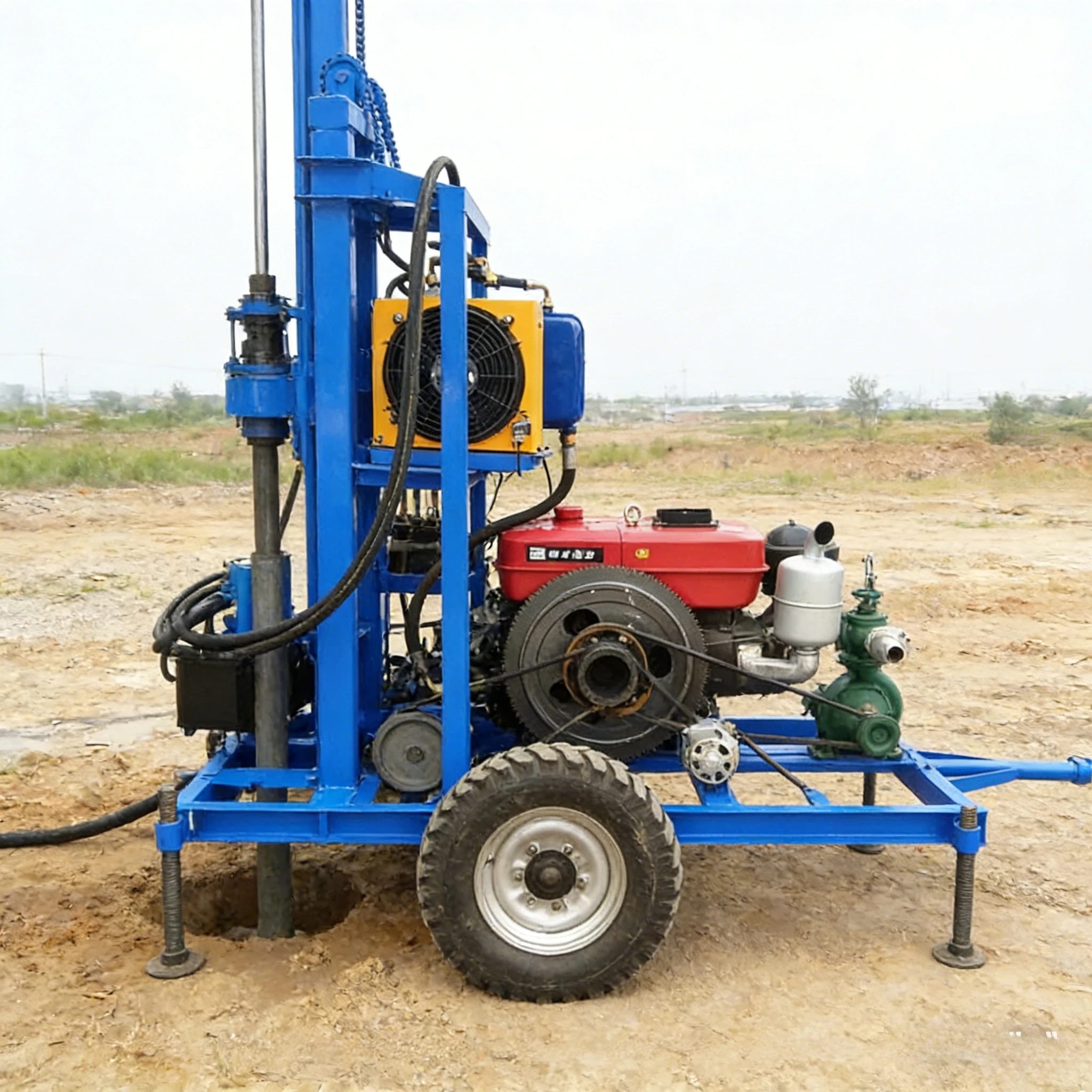 Towable Diesel Water Well Rig 150m 200m 300m 400m Depth Multi-Purpose for Water Wells and Foundation Piling