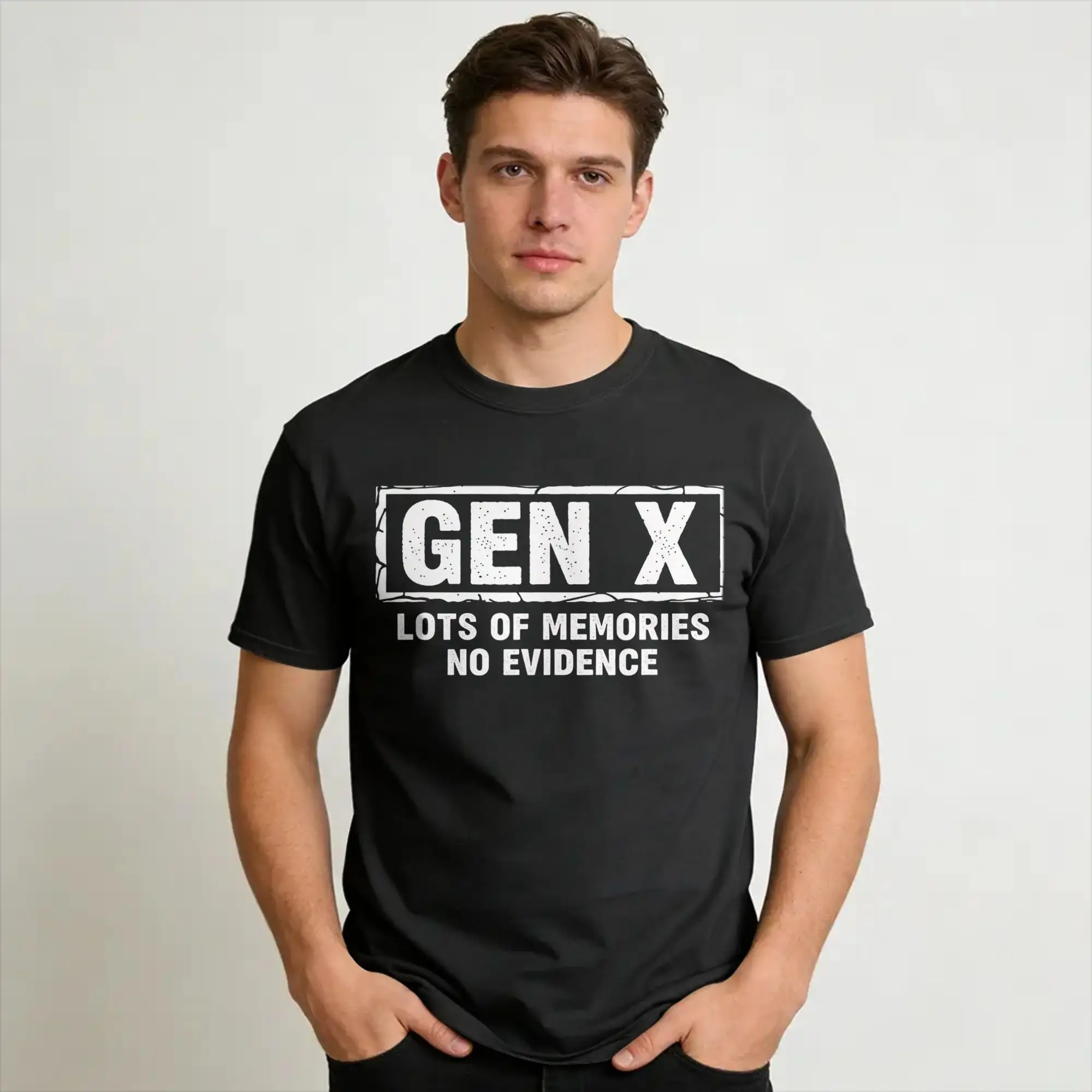 New Arrival Gen X Lots of Memories No Evidence Funny Gen X Nostalgia  T Shirt For Unisex  Pure Cotton Tee Shirt Short Sleeve