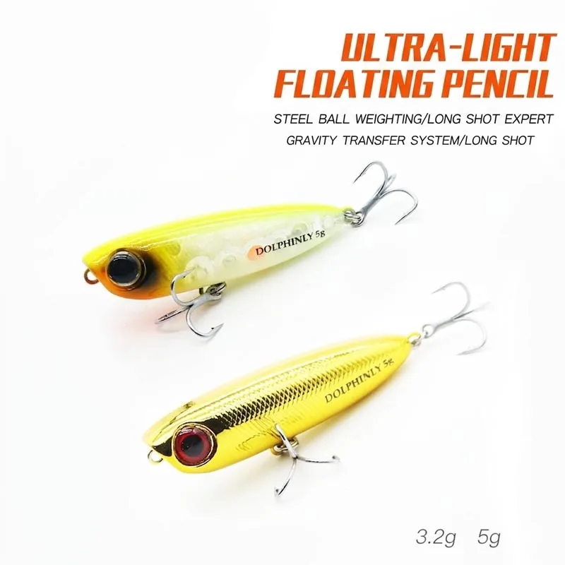 Topwater Floating Pencil Angelköder Mini Walker Popper Hartköder mit Rassel-Stahlkugeln für Barsch und Forelle, 3,2g 5g