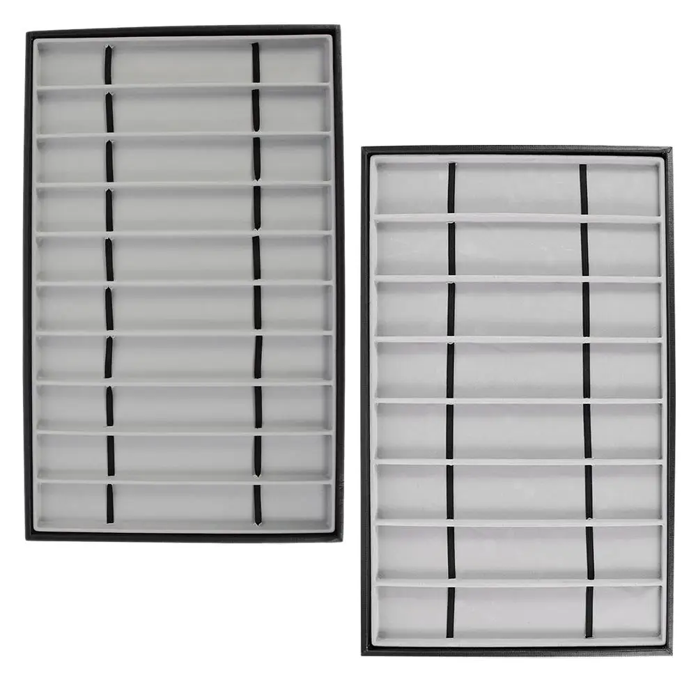 

2 Pcs Watch Band Strap Storage Display Tray Black Edge Gray Velvet 8 Compartments Safe Material Exquisite Craftsmanship
