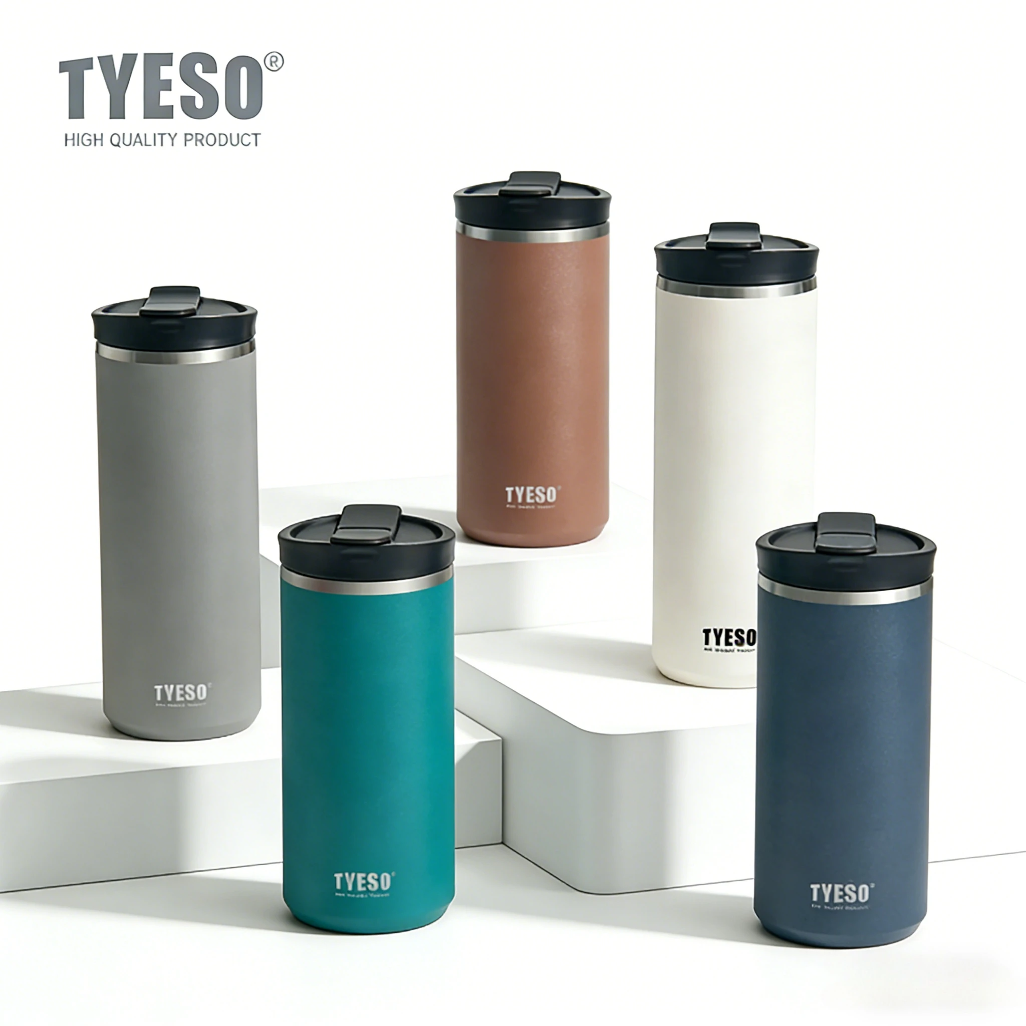 Tyeso 600ml Vacuum Flasks French Press 304 Stainless Steel Cold Brew Coffee Maker Tea Infuser Double-Wall Insulated Travel Mug