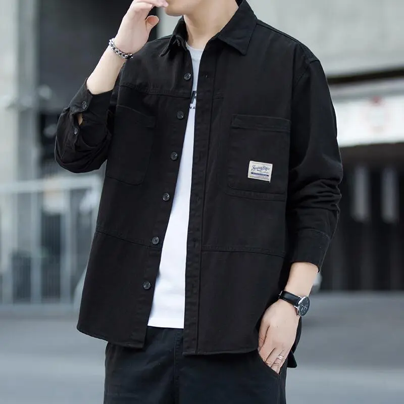 Men's Workwear Jacket Loose Long Sleeve Shirt Wear-Resistant Dirt-Resistant Spring Autumn Summer Outerwear for Heavy Duty Work