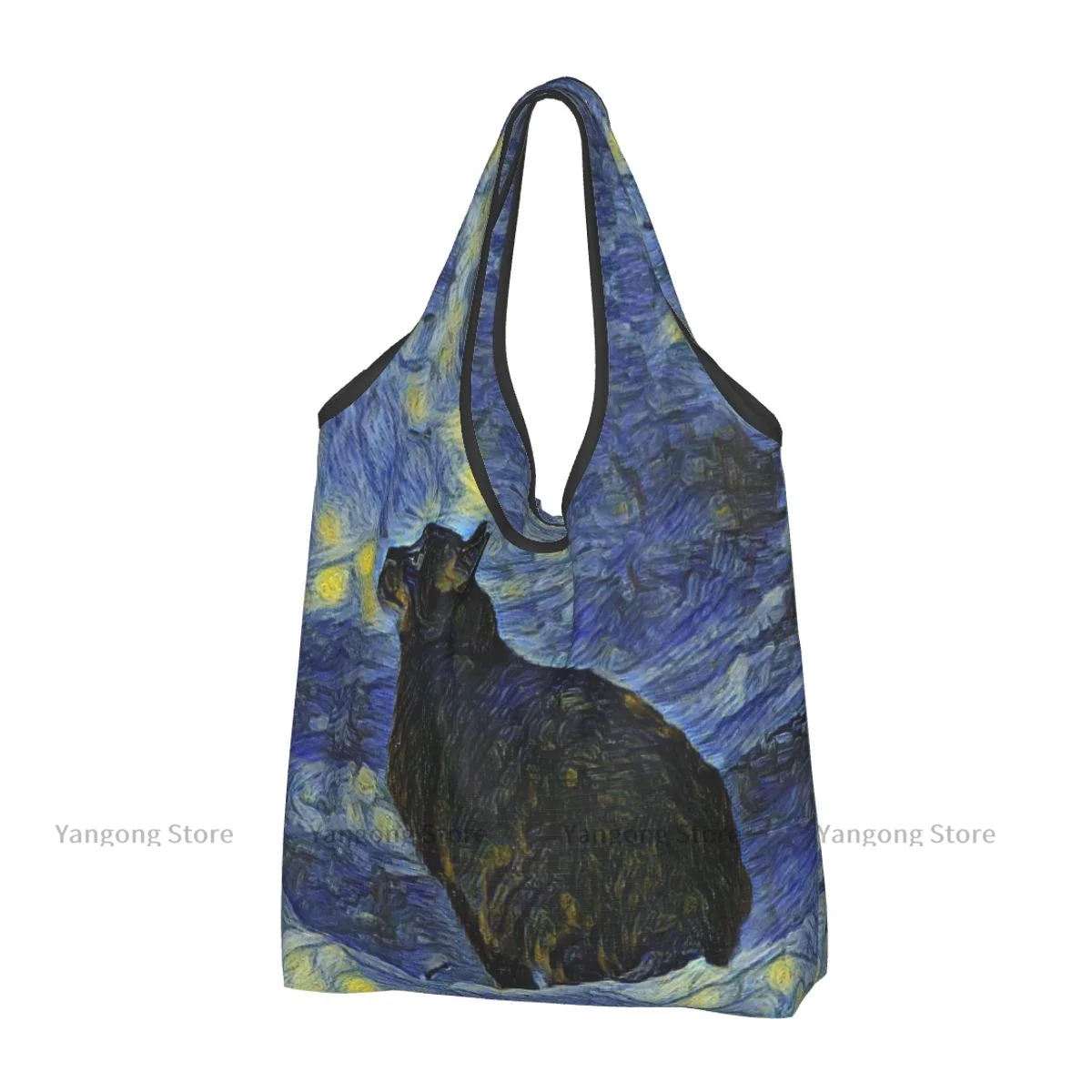 Shopping Bag Shambhala Cat In Vincent Van Gogh Impressionist Art Folding Reusable Portable Handbag for Travel Grocery Bag