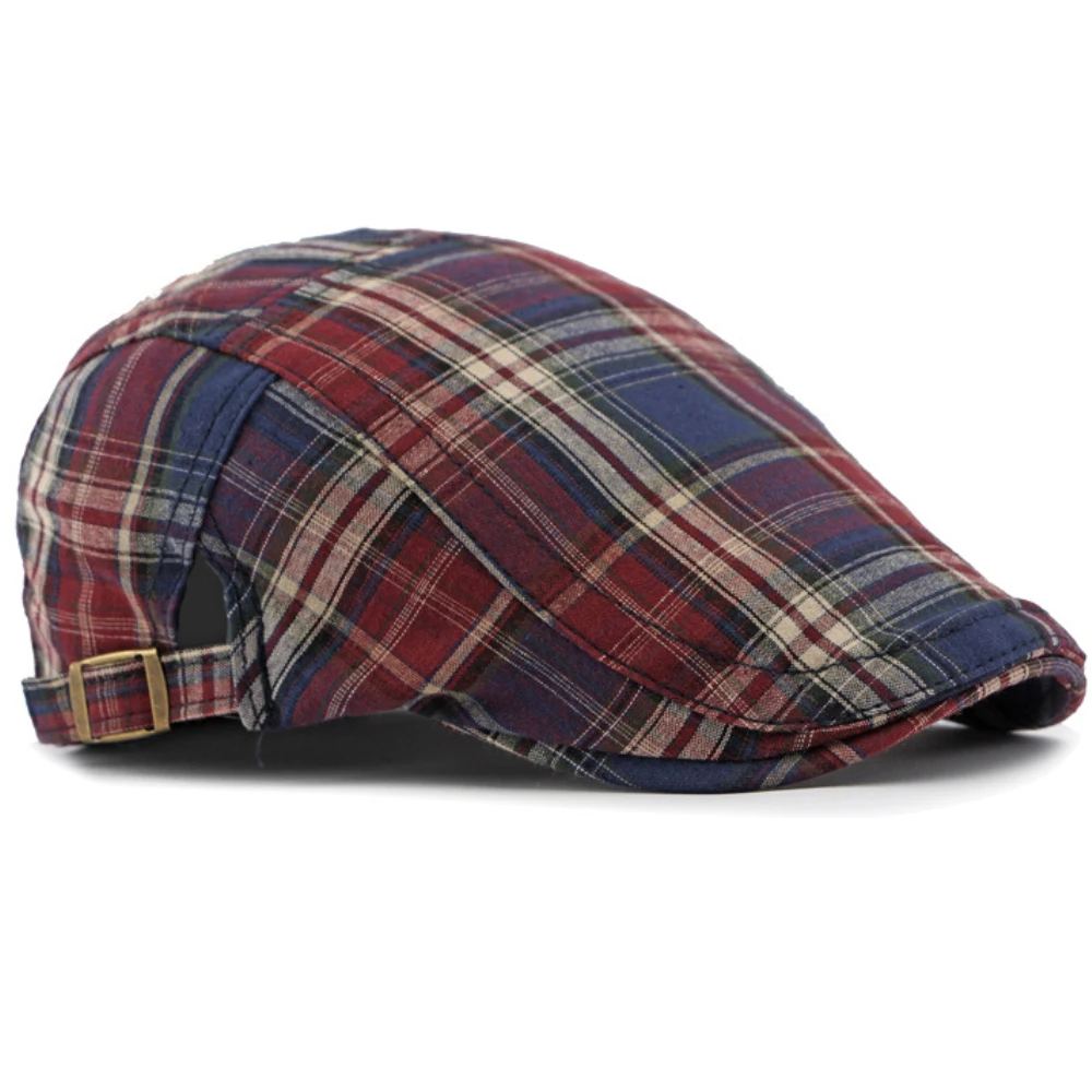 HT4376 Berets Men Women Vintage Plaid Beret Cap Male Female Adjustable Flat Cap Retro Spring Summer Cap Beret Hats for Men Women