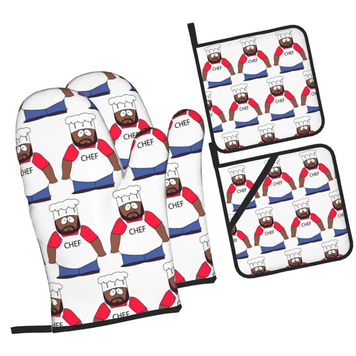 Chef Southpark Oven Mitts and Pot Holder Sets of 4 for Baking Kitchen Cooking Grilling Resistant Non-Slip Gloves