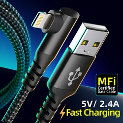 1PC 90 Degree for iPhone Charger 1m 2m 3m  [ MFi Certified] 1pack Right Angle Nylon Braided USB Lightning Cable for iPhone14