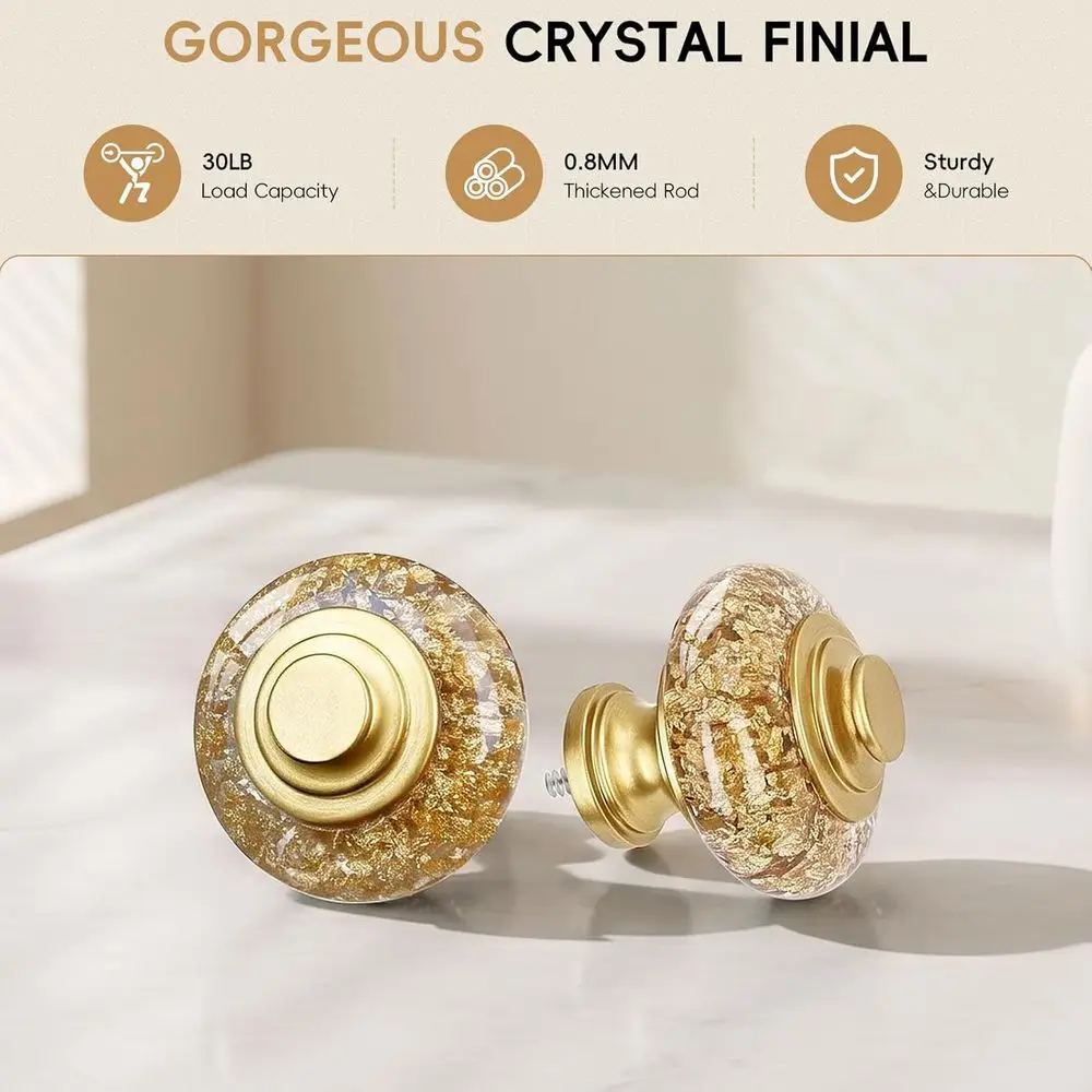Gold Curtain Rods 48 to 84 Inch, Decorative Vintage Crystal 1'' Diameter Curtain Rod with Gold Oil Rubbed Bronze Finials, Adjust