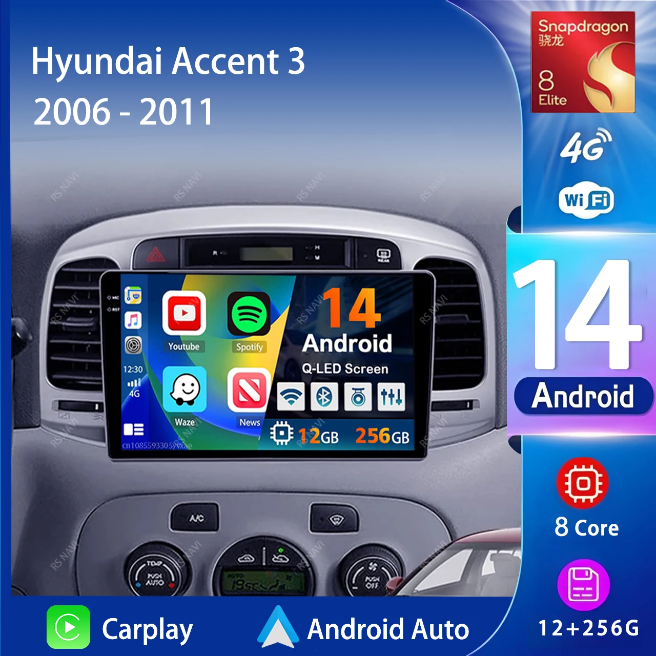 

Android 14 Carplay Auto 2K Screen Car Radio Multimedia Player For Hyundai Accent 3 2006-2011 2din Autoradio Stereo Head Unit