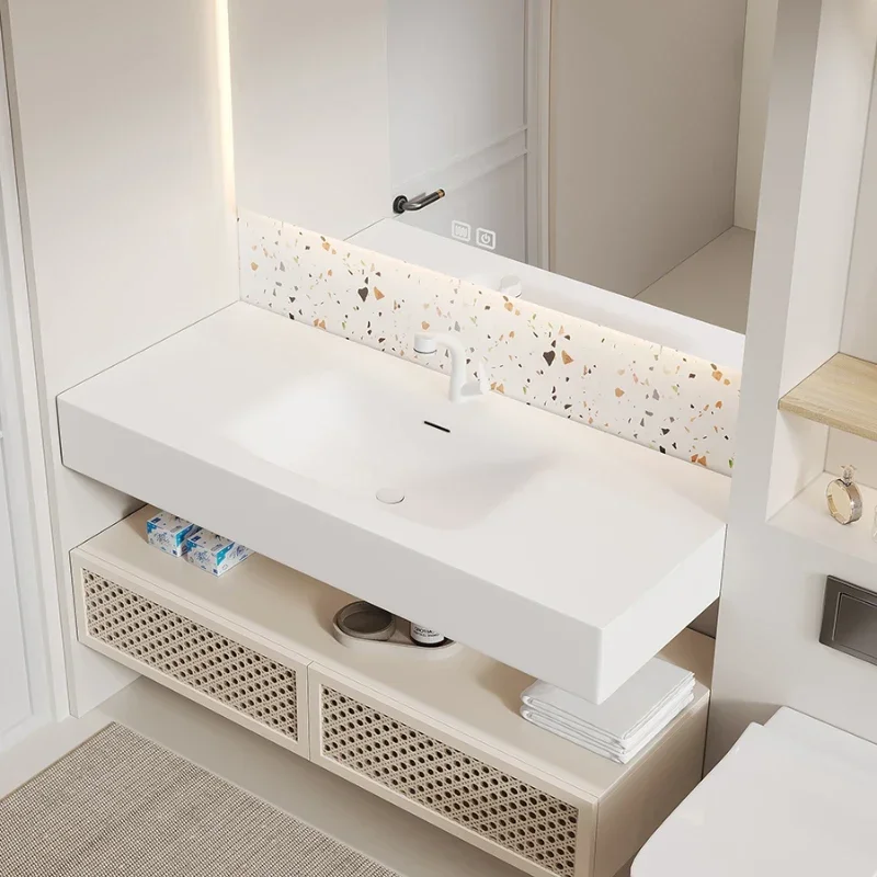 Integrated cabinet Oak face basin double wash table