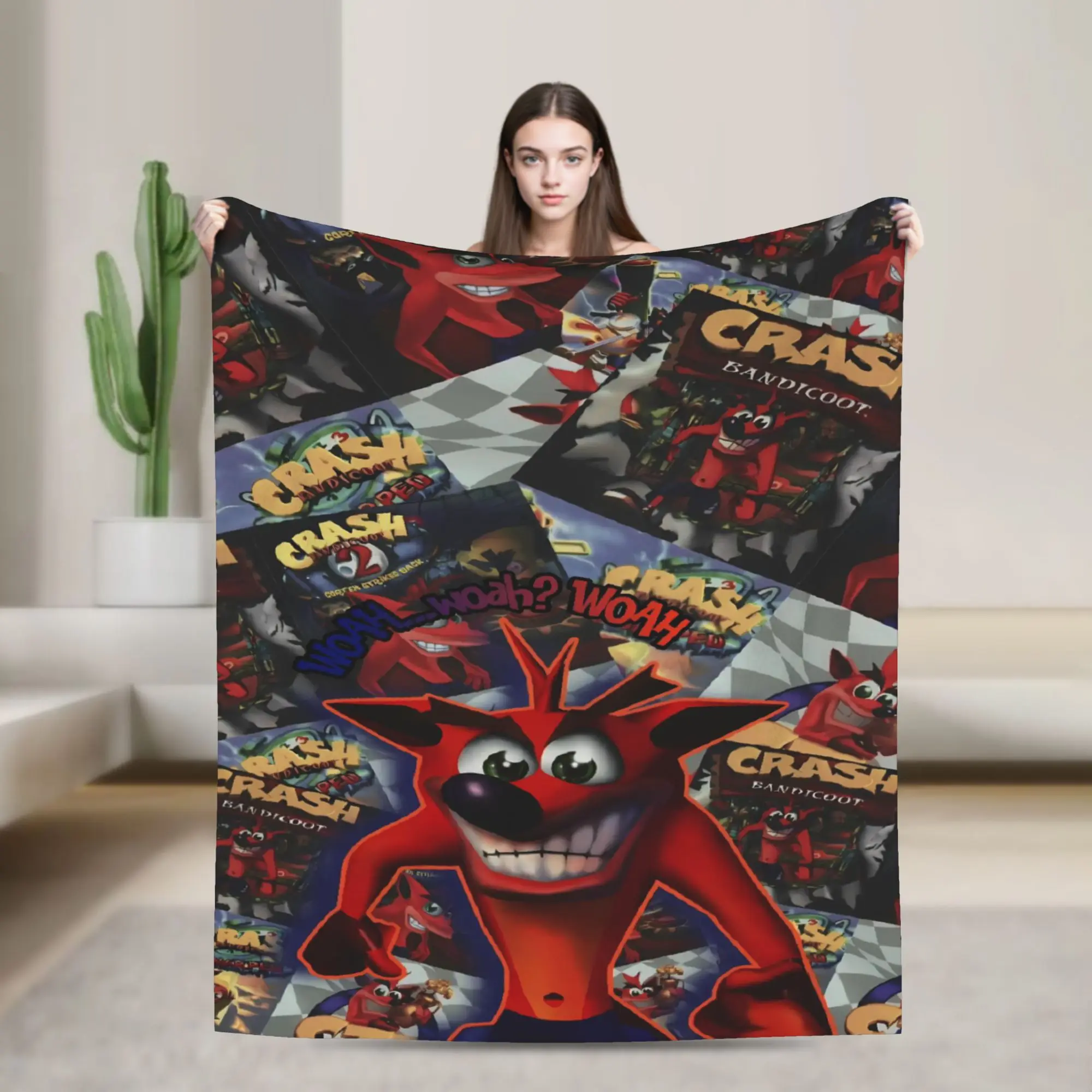 Crash Bandicoot Retro Collage Blanket  Soft Print Plush Throw Blanket For Kids Couch Bed Flannel Bedspread Bed Cover