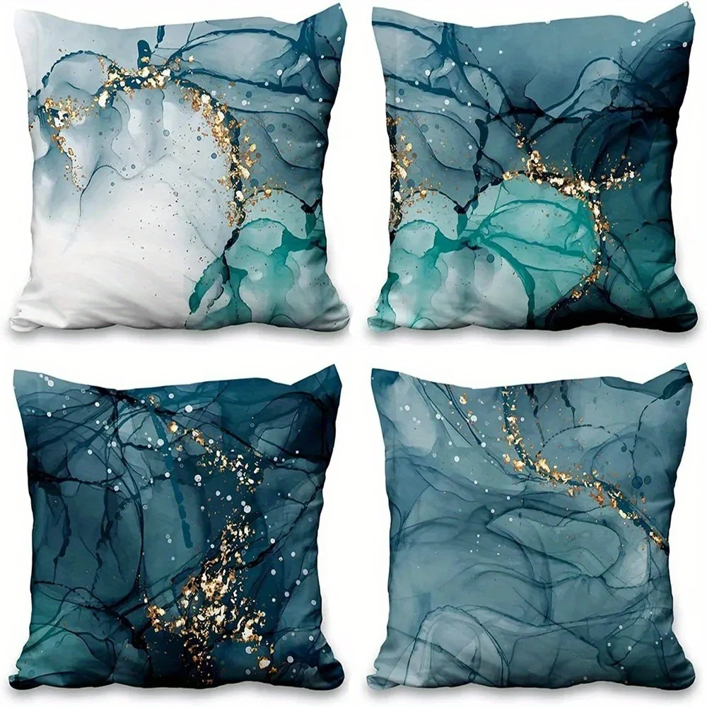 Abstract Ink Marbling With Gold Specks Pillow Covers Pattern Cushion Cover Suitable For Sofa Bedroom Car Pillow Cover