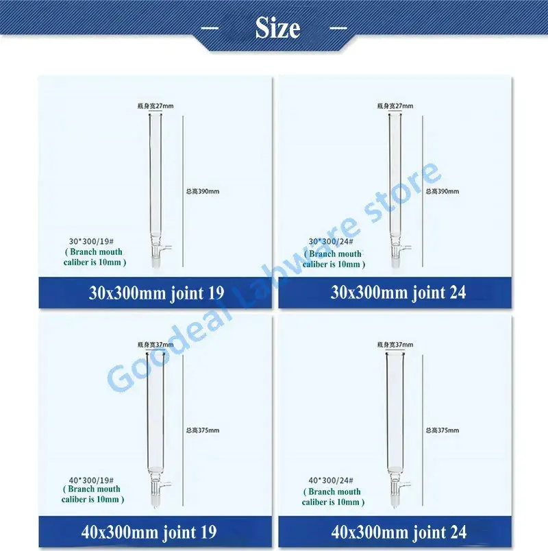 1pcs Lab Glass Open Mouth 300mm Chromatography Column with Sand Plate 19/24# Extraction Chromatography Column