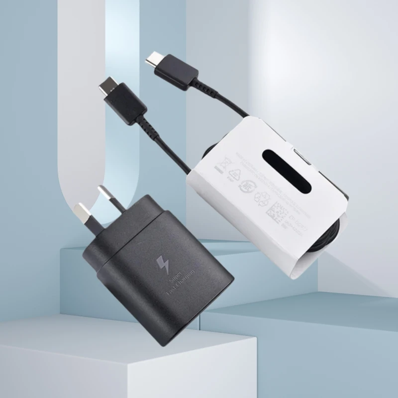 

Быстрое зарядное устройство Samsung 25 Вт PD Адаптер для мобильного телефона с быстрой зарядкой AU для Galaxy S24 S23 FE A F M 55 54 53 52 15 и 1/2/3M Кабель типа C