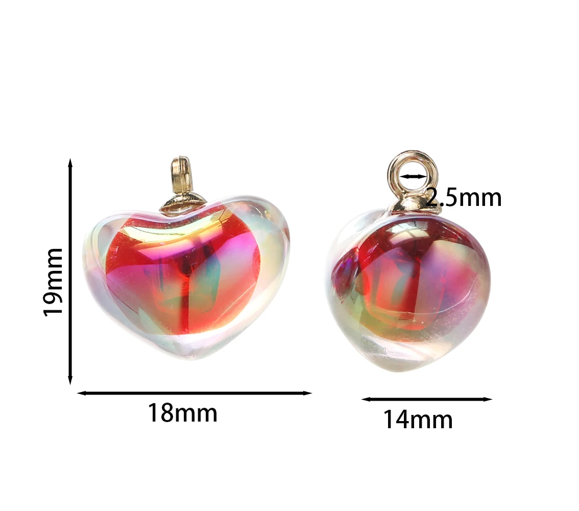 10pcs/lot Colorful Love Heart Acrylic Charms 18x19mm Heart Pendant Ornaments Handmade Earring For DIY Jewelry Making Finding