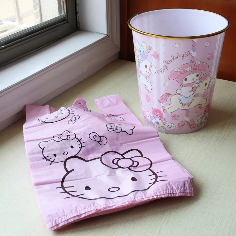 50PCS Sanrio Cinnamoroll Kuromi kawaii Cartoon Vest Style Garbage Bags Cleaning Waste Bag Plastic Bag Trash Bags