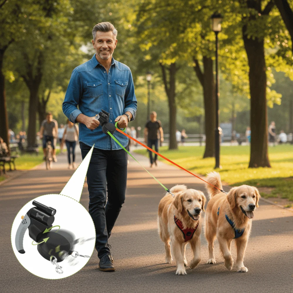

3M Rope Retractable Dog Leash Automatic Reflective Double Dog Walking Leash 360 Rotatable Adjustable Pet Walking Lead Outdoor