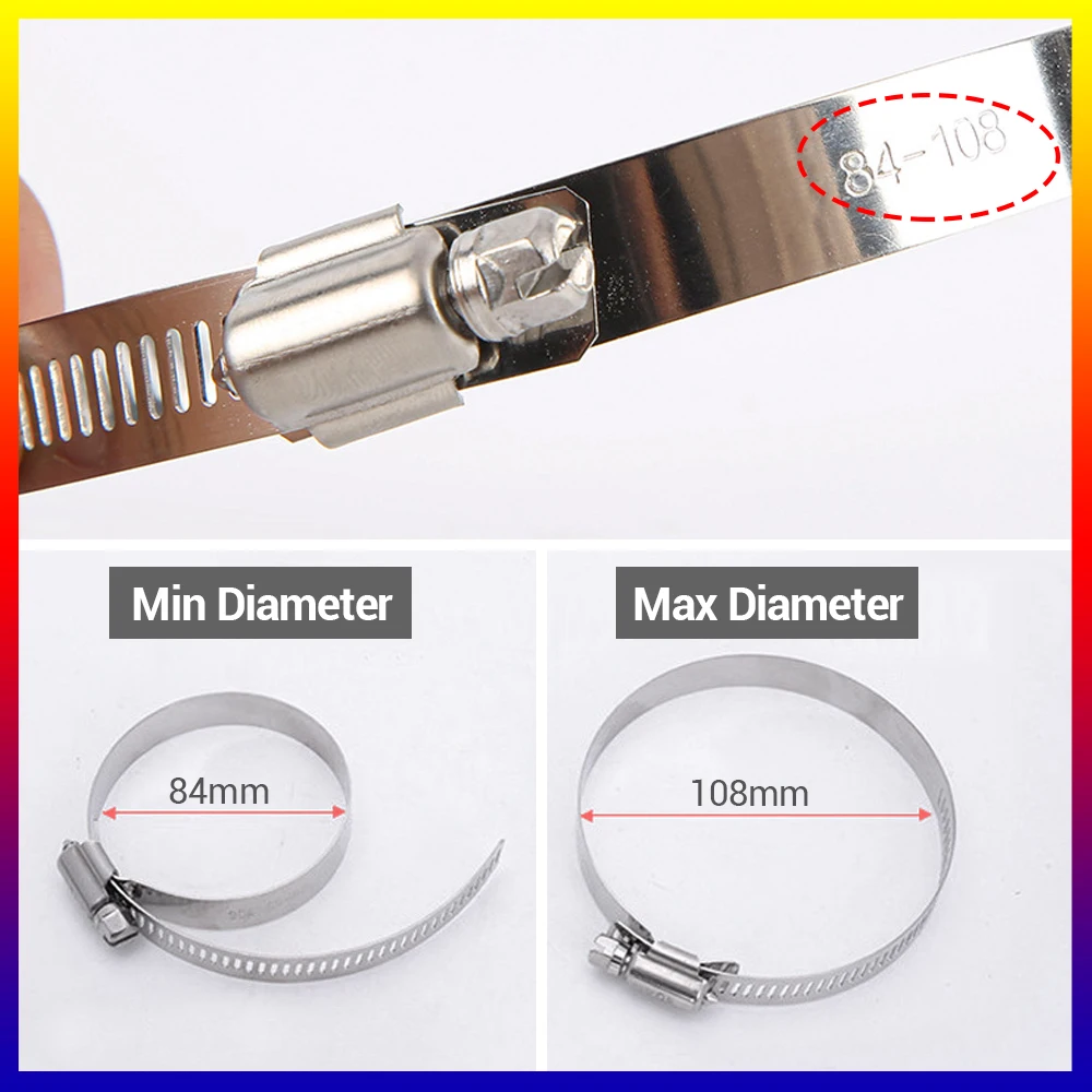 2pcs 8-100mm Hose Clamps 304Stainless Steel Adjustable Worm Gear Pip Tube Tool For Water Pipe Plumbing Fuel Line Intercooler