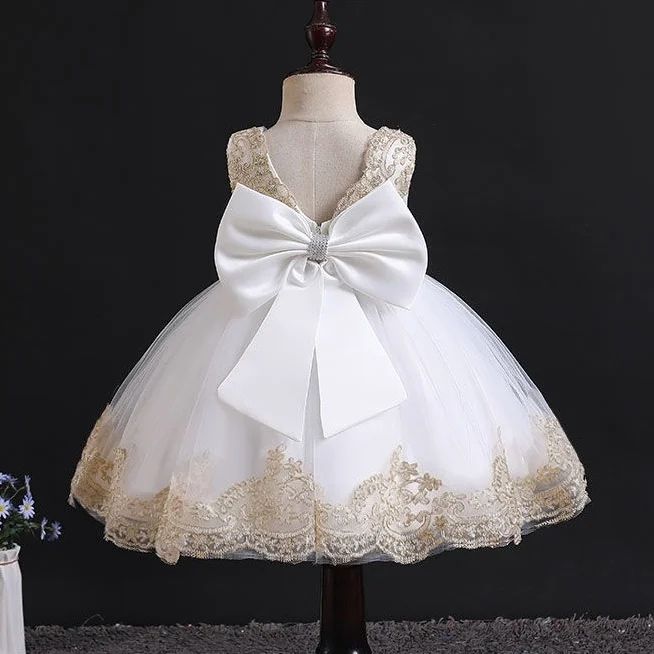 Girl\'s Dress 2024 New Girl\'s Embroidered Bow Princess Dress Fashion Open Back Mesh Dress Banquet Performance Evening Dress