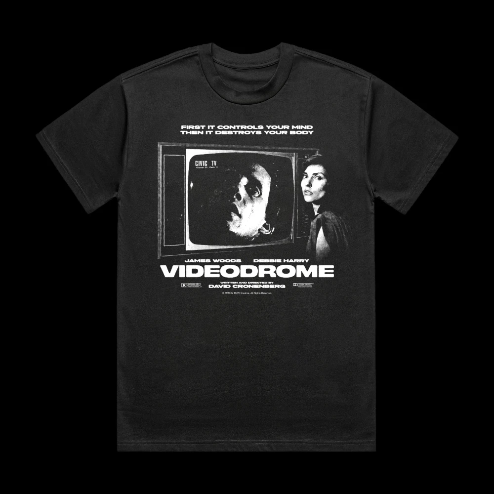 Videodrome T-Shirt Clothing Graphic Short Sleeve Shirt Unisex Men Women All-Season Men's T-Shirt Black Casual Crew Neck Tee