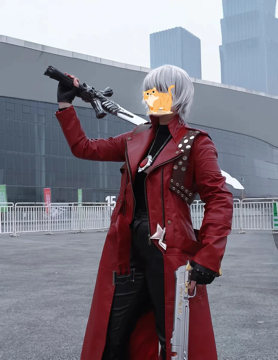 Dante Cosplay Costume Men's DMC 3 Costume Deluxe Leather Battle Suit Jacket Trench Pants Adult Halloween Party Roleplay Outfits - Image 6