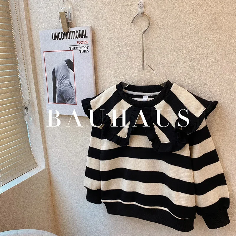 90-140cm Baby Girl Clothes Full Sleeve Pullover Striped Tops Young Girls Clothes 8 9 10 Years Old Teen-agers