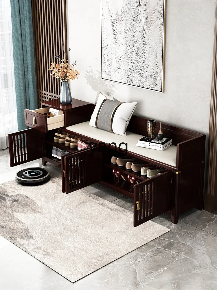 

LMMShoe Changing Stool Solid Wood Shoe Cabinet Light Luxury Home Doorway High-End with Backrest Home Footstool