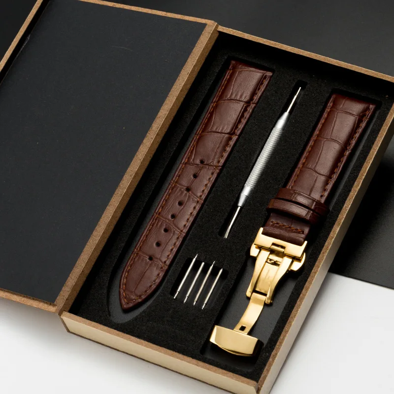 

Leather Strap With Box black gold rose buckle