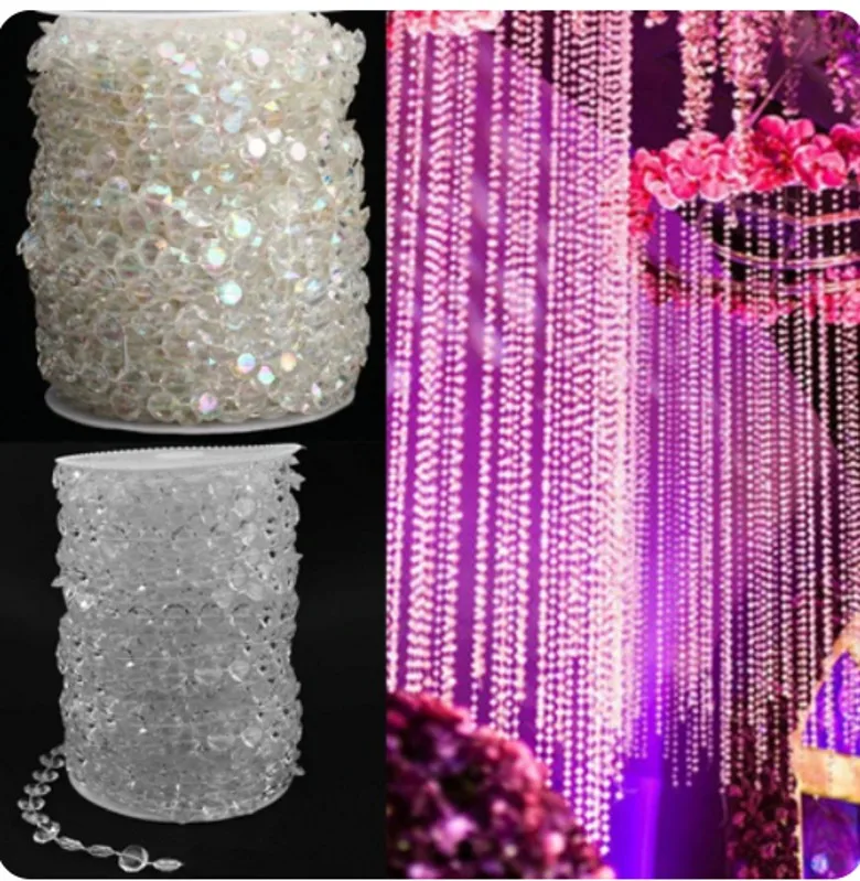 

30M Wedding Decoration Octagonal Acrylic Crystal Beads Curtain Iridescent Garland Strand Shimmer Curtains Party Decoration