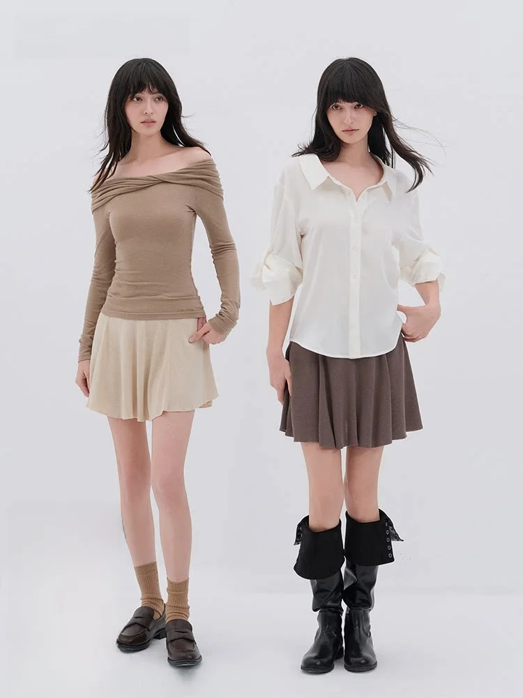 

Moonmoi Korean Sle Women's Ballet Casual Knitted Embroidered f Skirt with 3D Pleats mid Waist A-Line Skirt